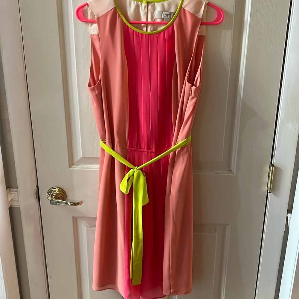 Neon Pink Color Block Dress with neon green sash